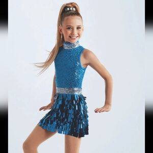 Blue Sequin & Fringe Kids Costume Dress